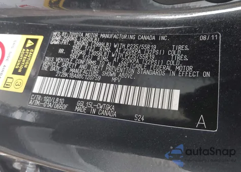 2011 Lexus Rx 350 from USA, damaged, VIN 2T2BK1BA8BC120759